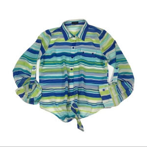 WS277 Edge Poly Striped Button Front Blouse M